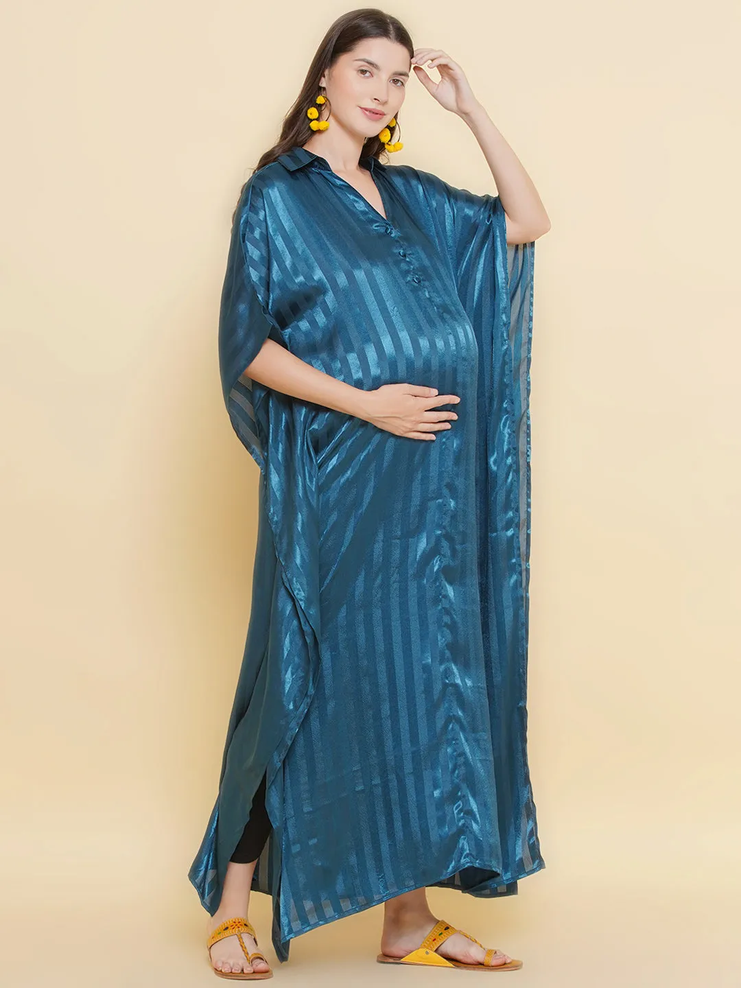 Teal Blue Long Maternity & Nursing Kaftaan Dress