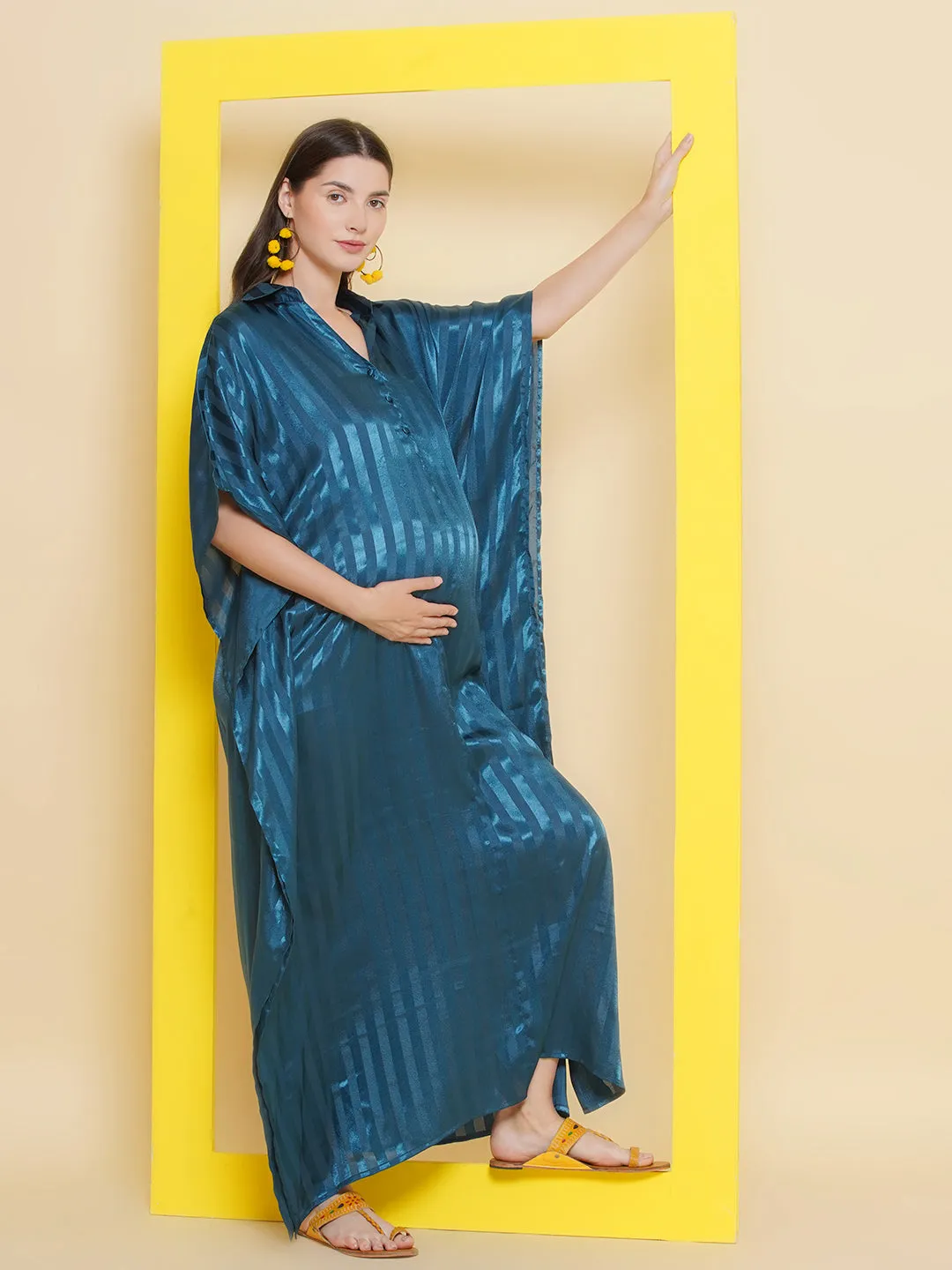 Teal Blue Long Maternity & Nursing Kaftaan Dress