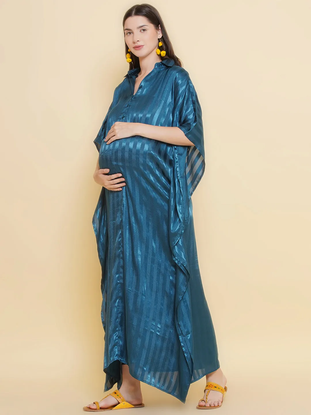 Teal Blue Long Maternity & Nursing Kaftaan Dress