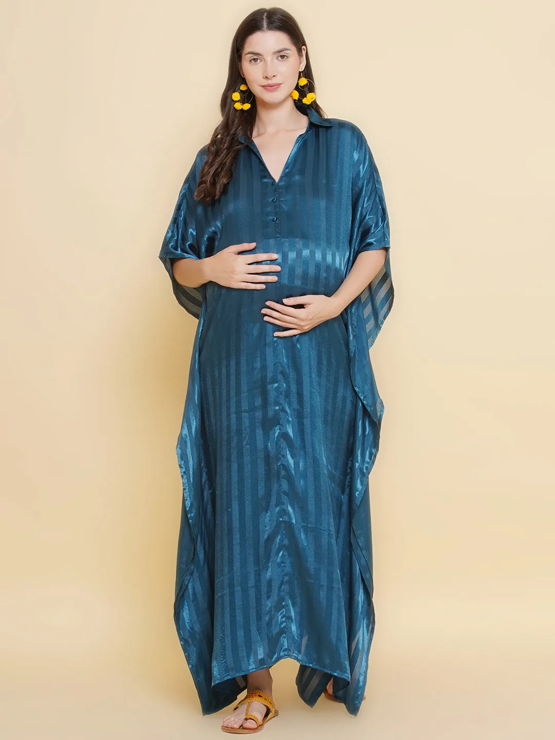 Teal Blue Long Maternity & Nursing Kaftaan Dress