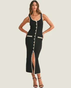 The Adriana: Sleeveless Contrast Binding Midi Dress