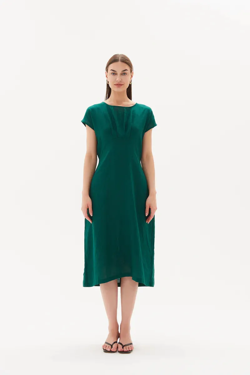 Tie Back Pleat Dress | Emerald Green