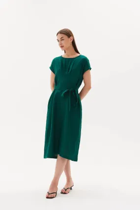 Tie Back Pleat Dress | Emerald Green