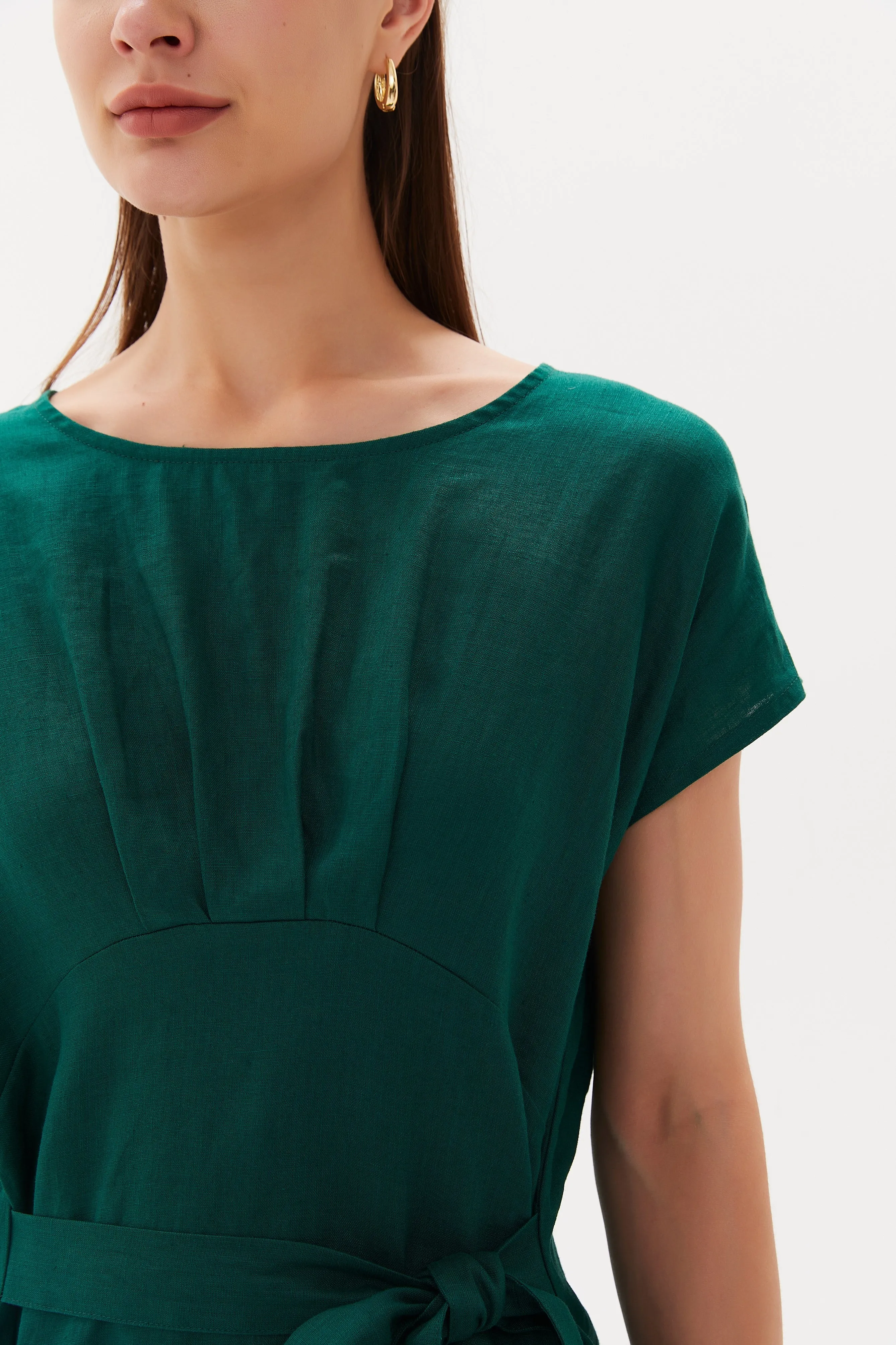 Tie Back Pleat Dress | Emerald Green