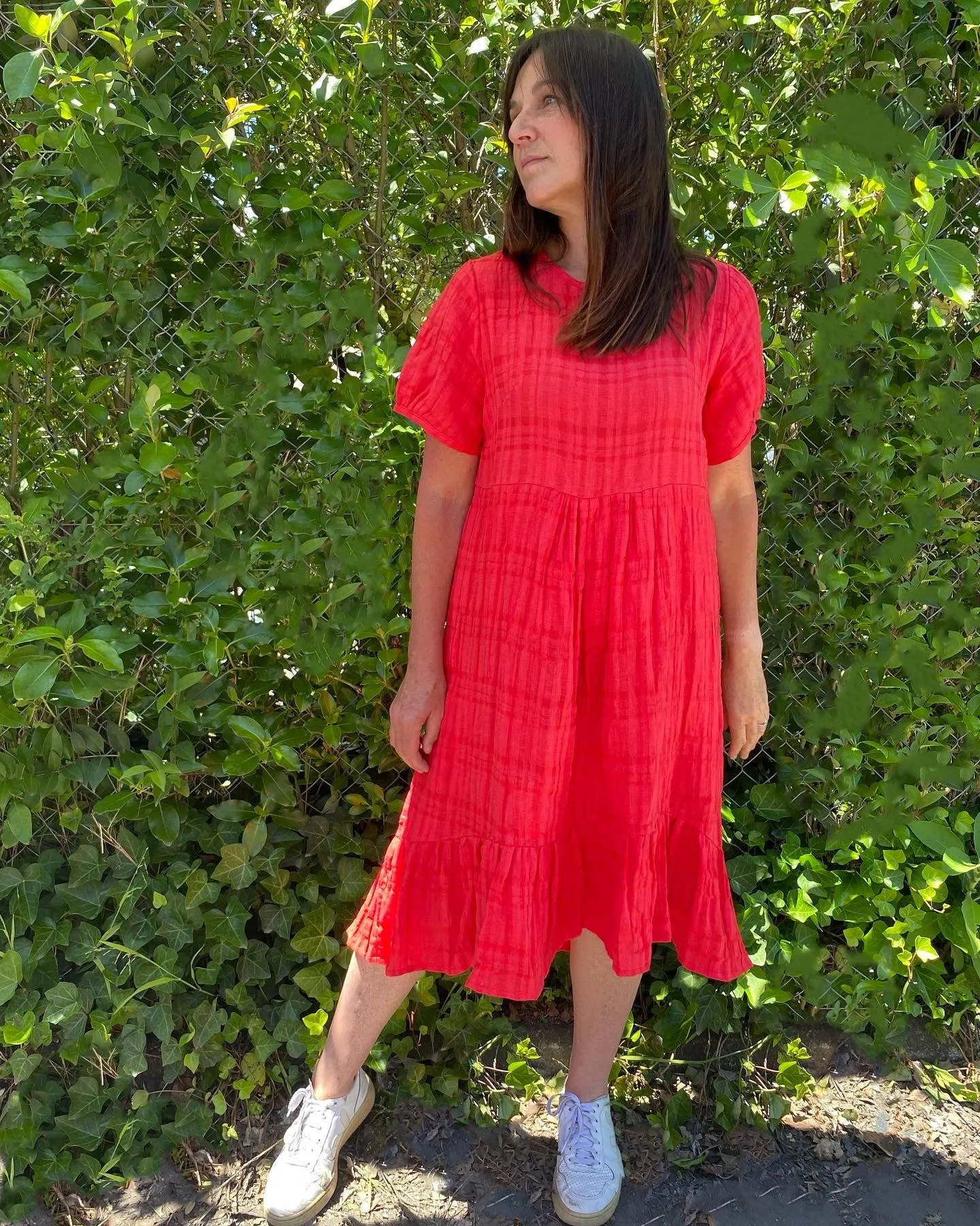 Tiered Crinkle Linen Dress