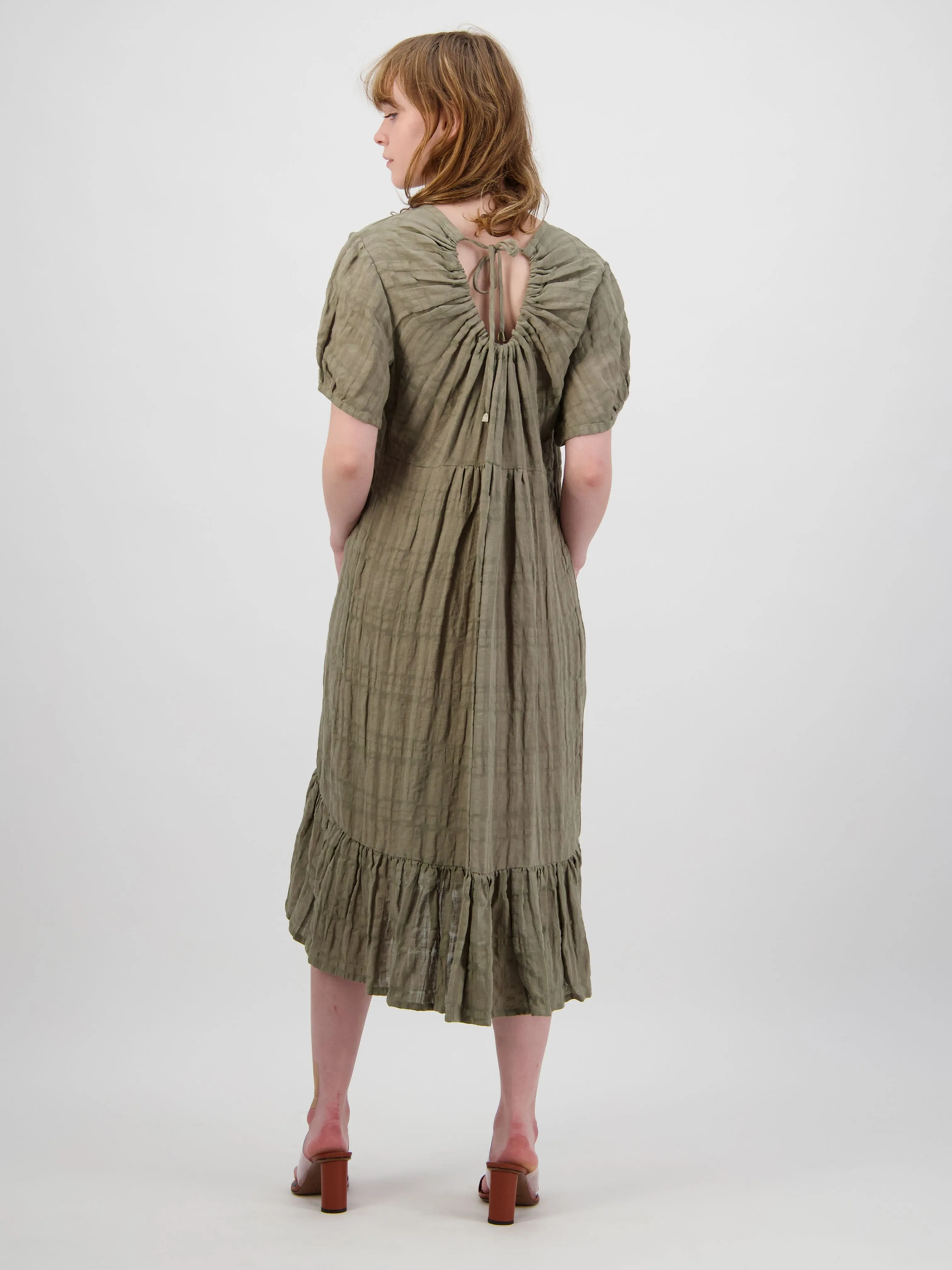 Tiered Crinkle Linen Dress
