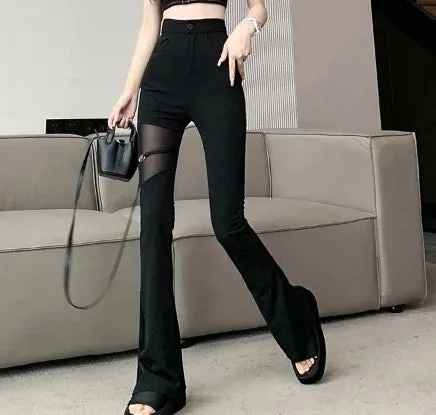 Trendy Black High Waist Hollow Mesh Pants