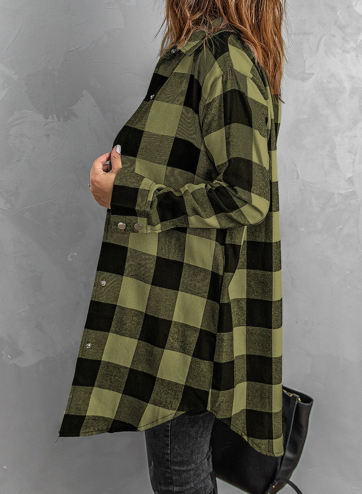 Turn-down Collar Plaid Shirt Coat