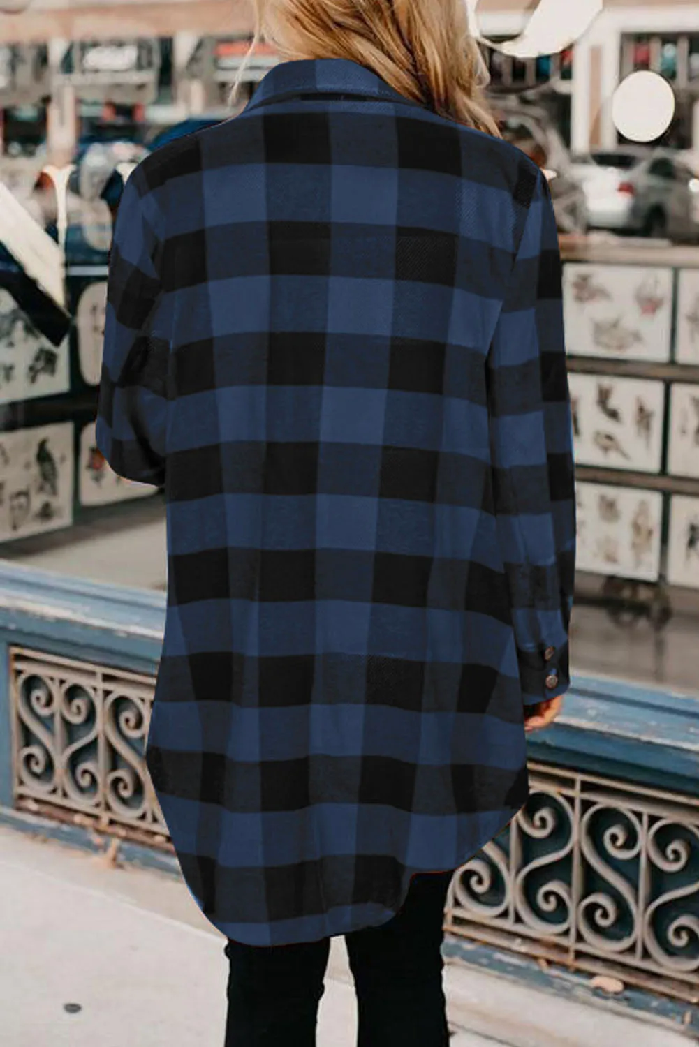 Turn-down Collar Plaid Shirt Coat