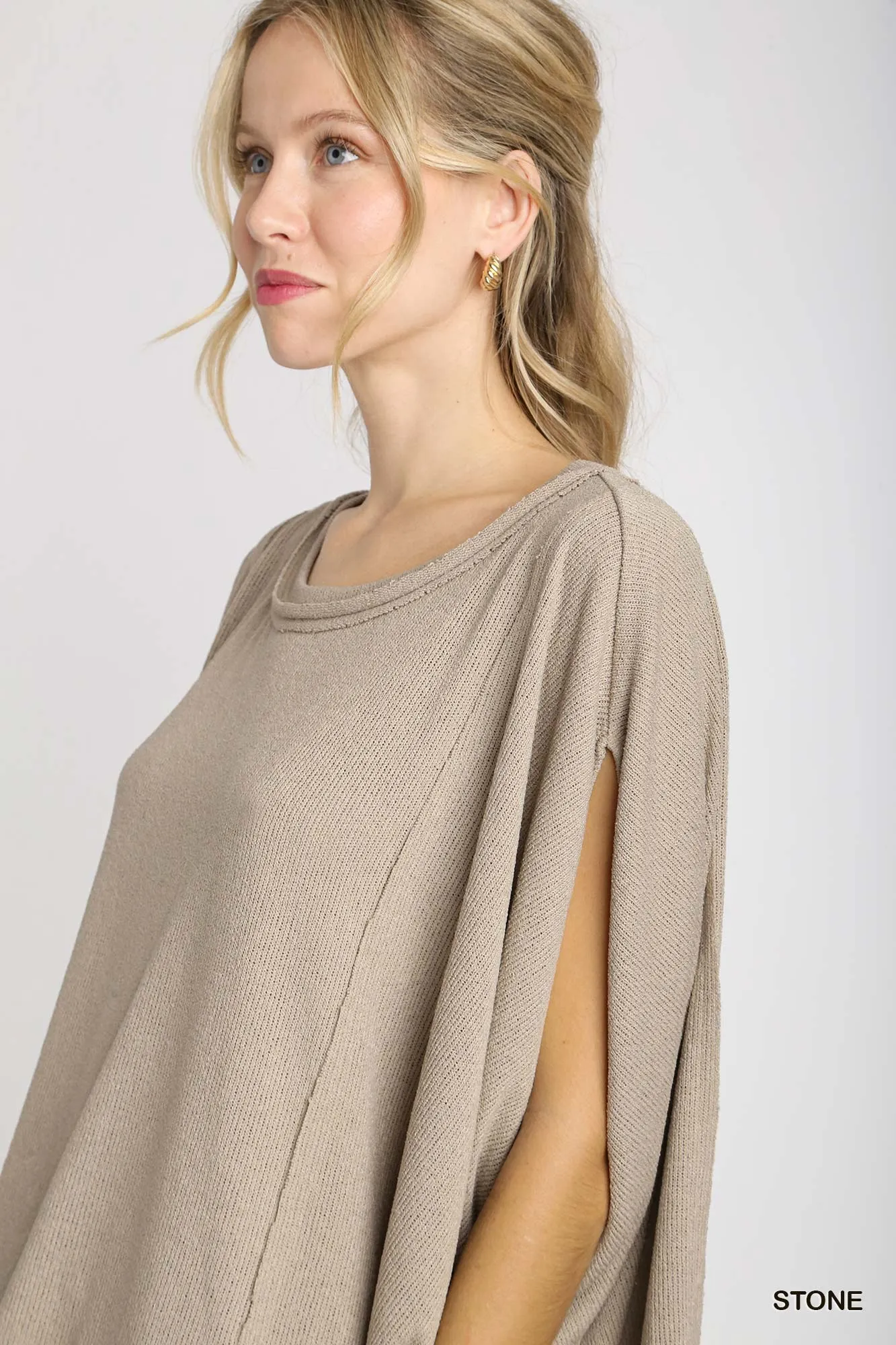 Umgee Stone Oversized Knit Boxy Cut Top