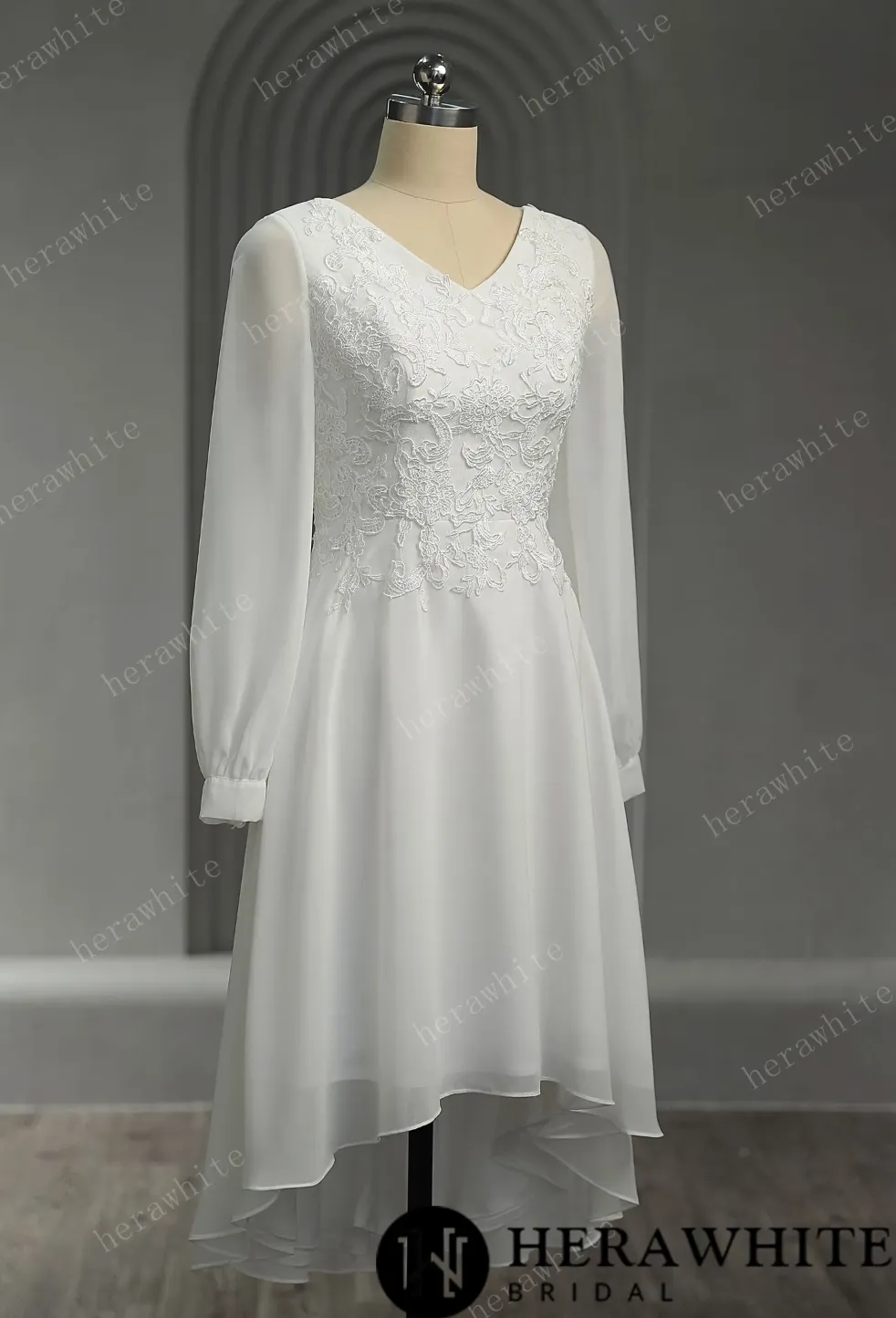 Unique Chiffon Long Sleeves Short Wedding Dress
