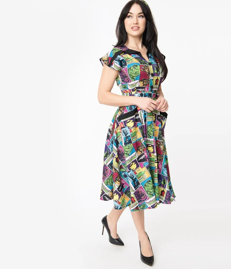 Universal Monsters x Unique Vintage Monsterror Print Hedda Swing Dress (XS ONLY)
