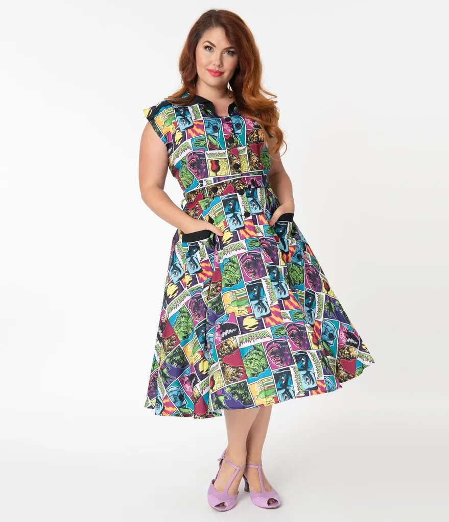 Universal Monsters x Unique Vintage Monsterror Print Hedda Swing Dress (XS ONLY)