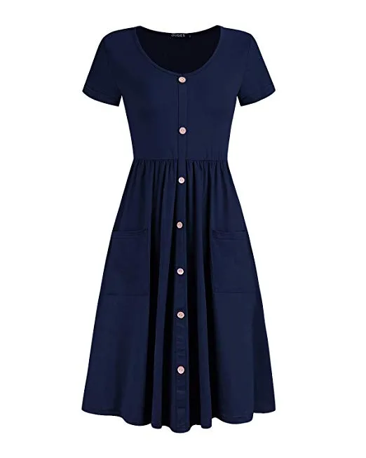 V Neck Button Down Skater Dress