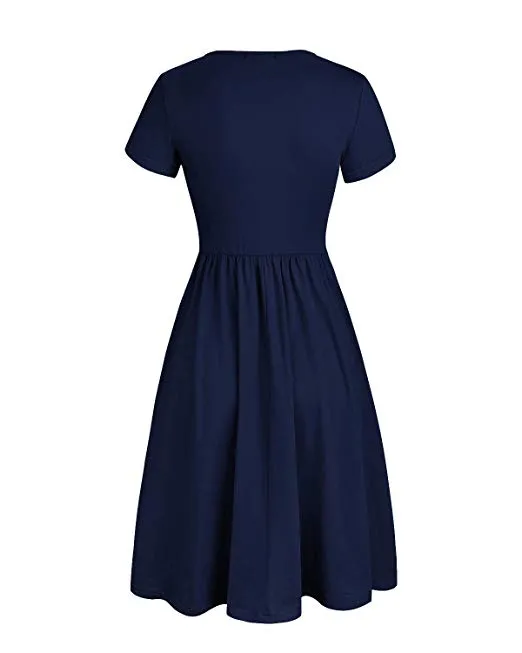 V Neck Button Down Skater Dress
