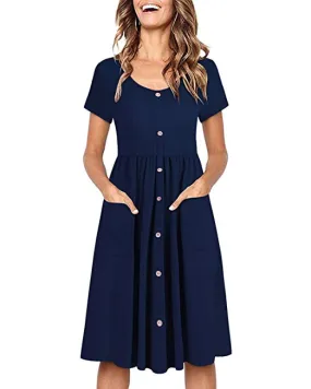 V Neck Button Down Skater Dress