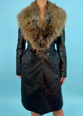 Valentino Roma Black Leather Fur Collar Belted Jacket