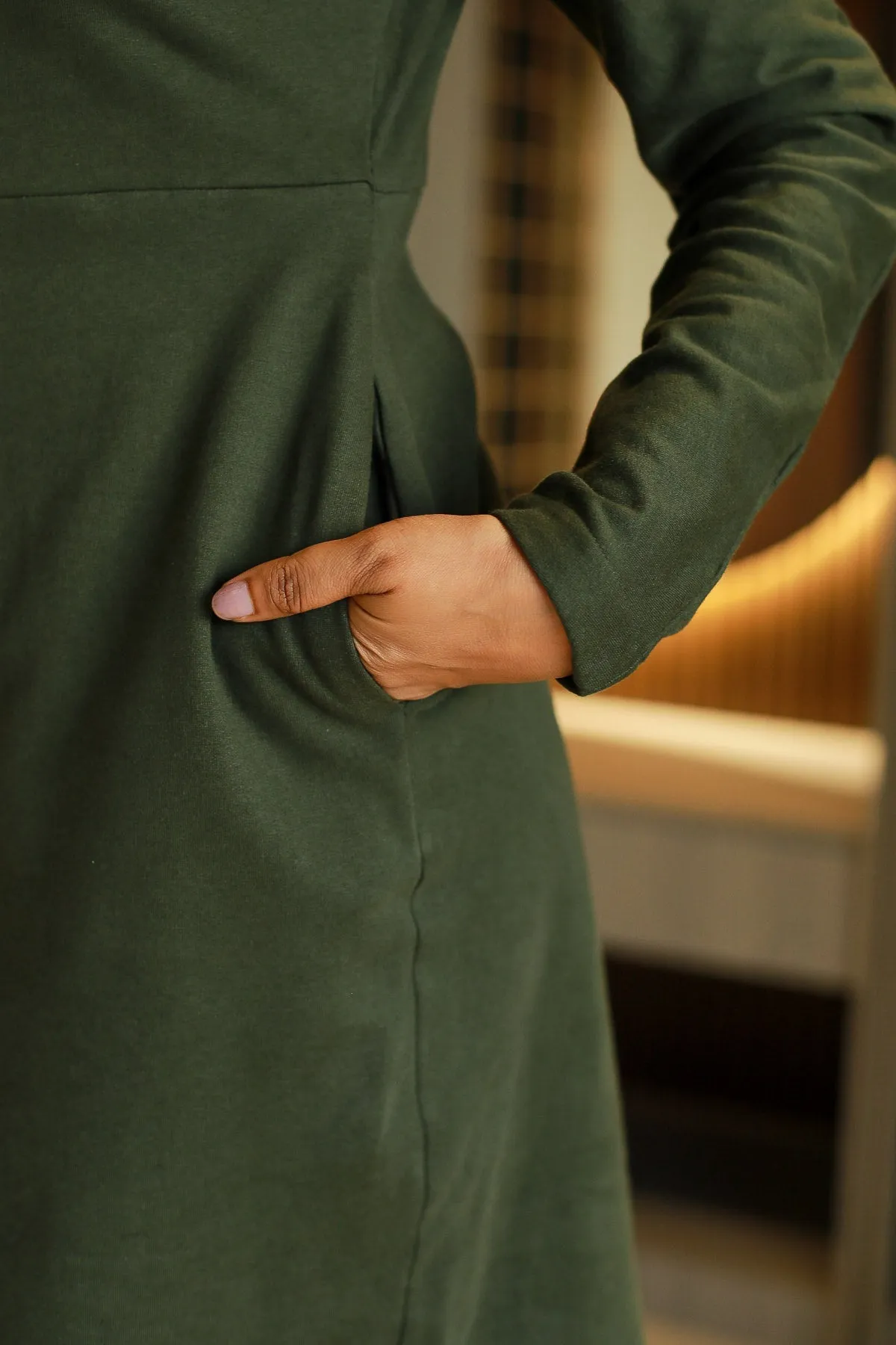 Valeria Dolman Sleeve Dress for Winter- Olive Green