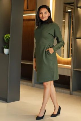 Valeria Dolman Sleeve Dress for Winter- Olive Green