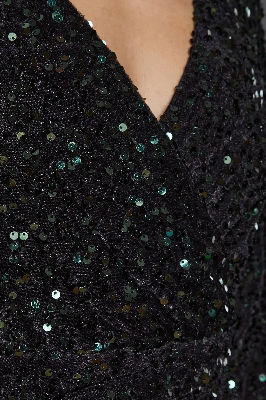 Velvet Sequin Wrap Midi Dress
