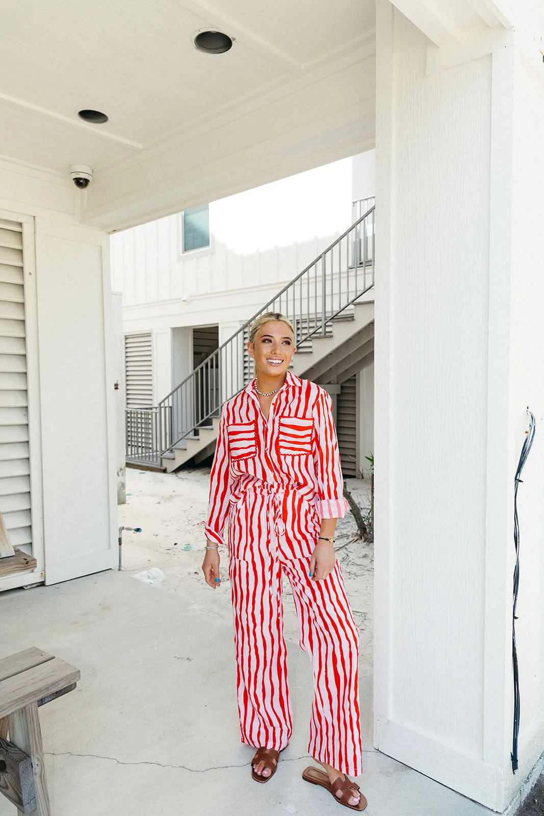 Vera Stripe Pants - Pink/Red