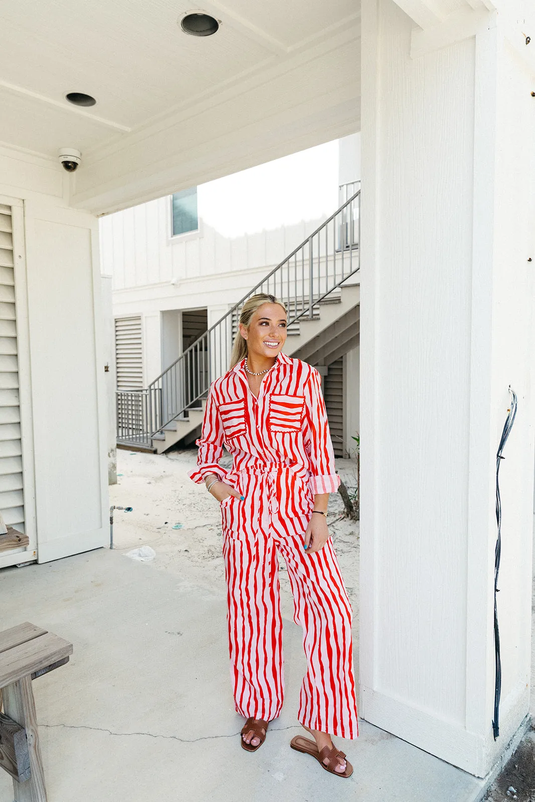Vera Stripe Pants - Pink/Red