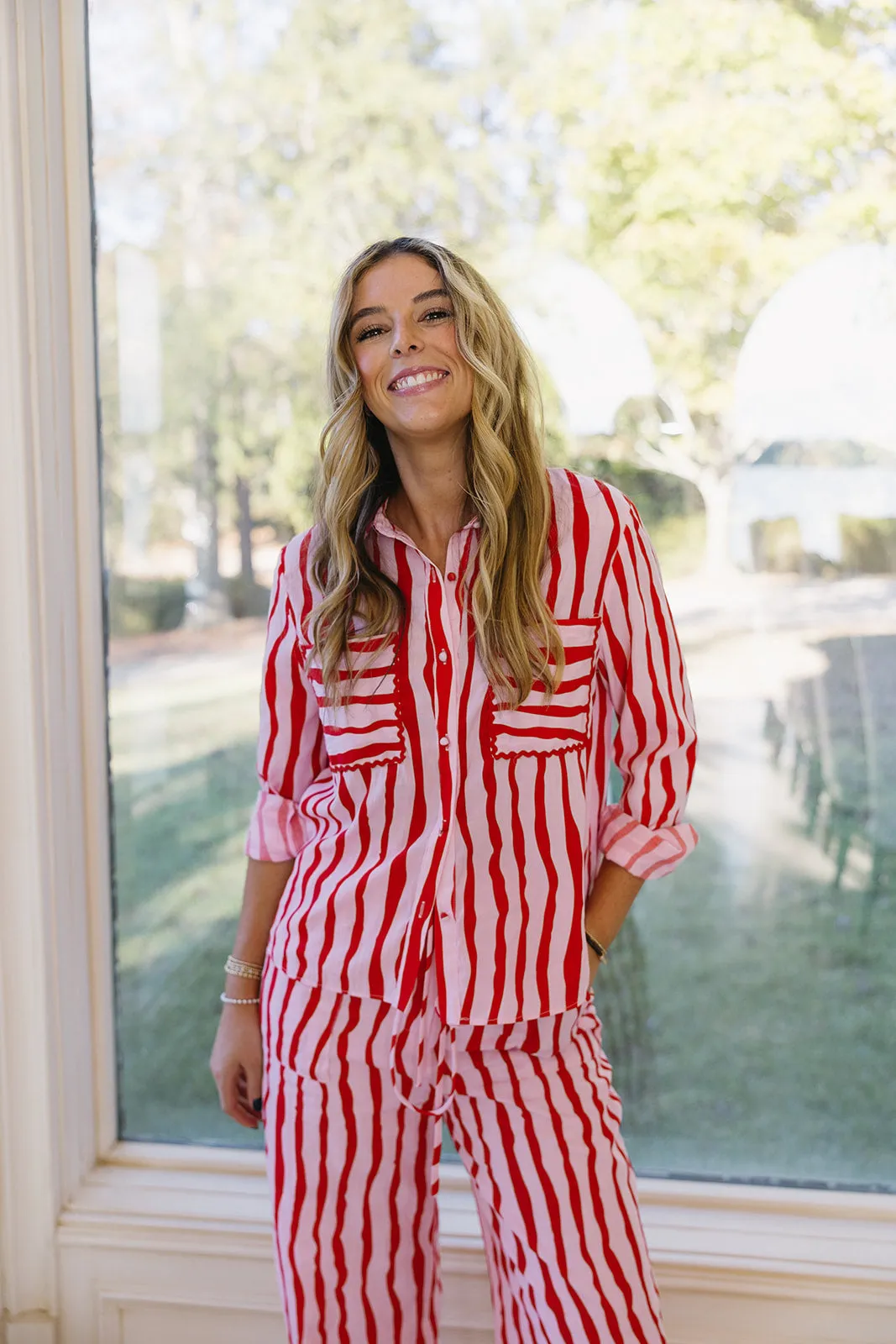 Vera Stripe Pants - Pink/Red