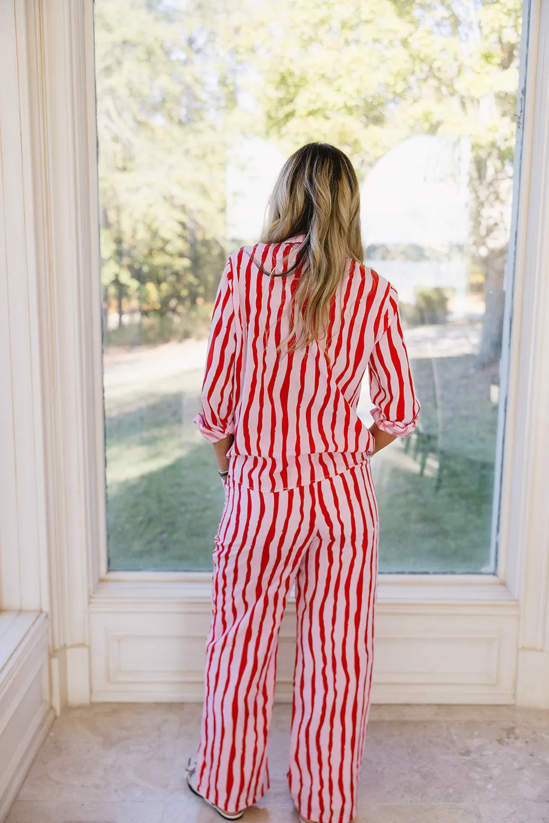 Vera Stripe Pants - Pink/Red