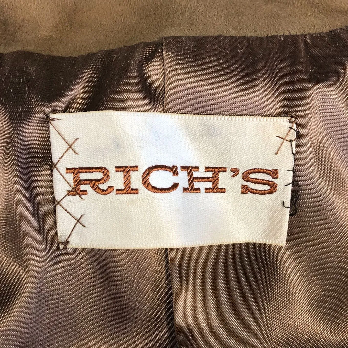 Vintage 1960s Rich's Women's Tan/Brown Long Suede Coat with Mink Fur Collar