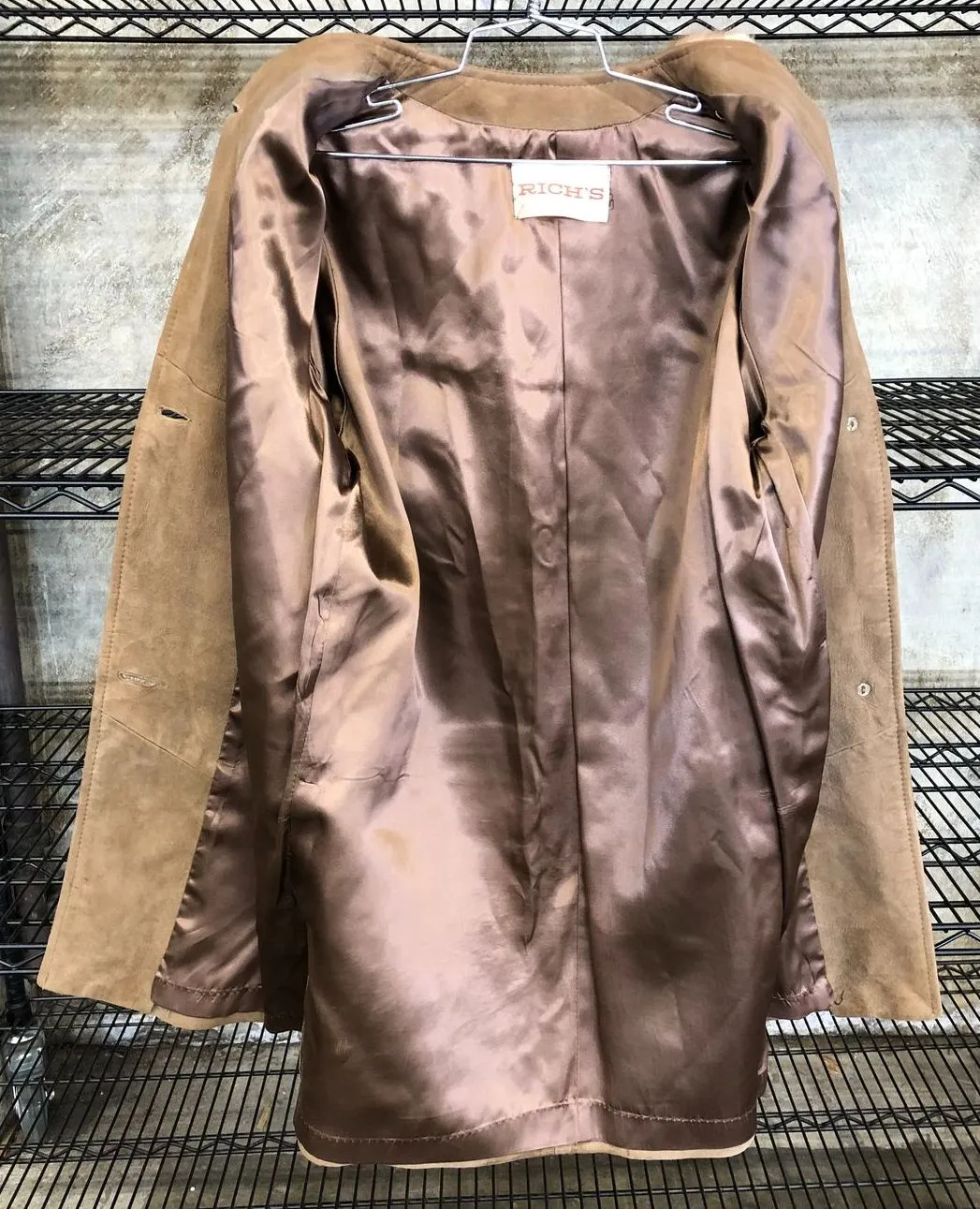 Vintage 1960s Rich's Women's Tan/Brown Long Suede Coat with Mink Fur Collar