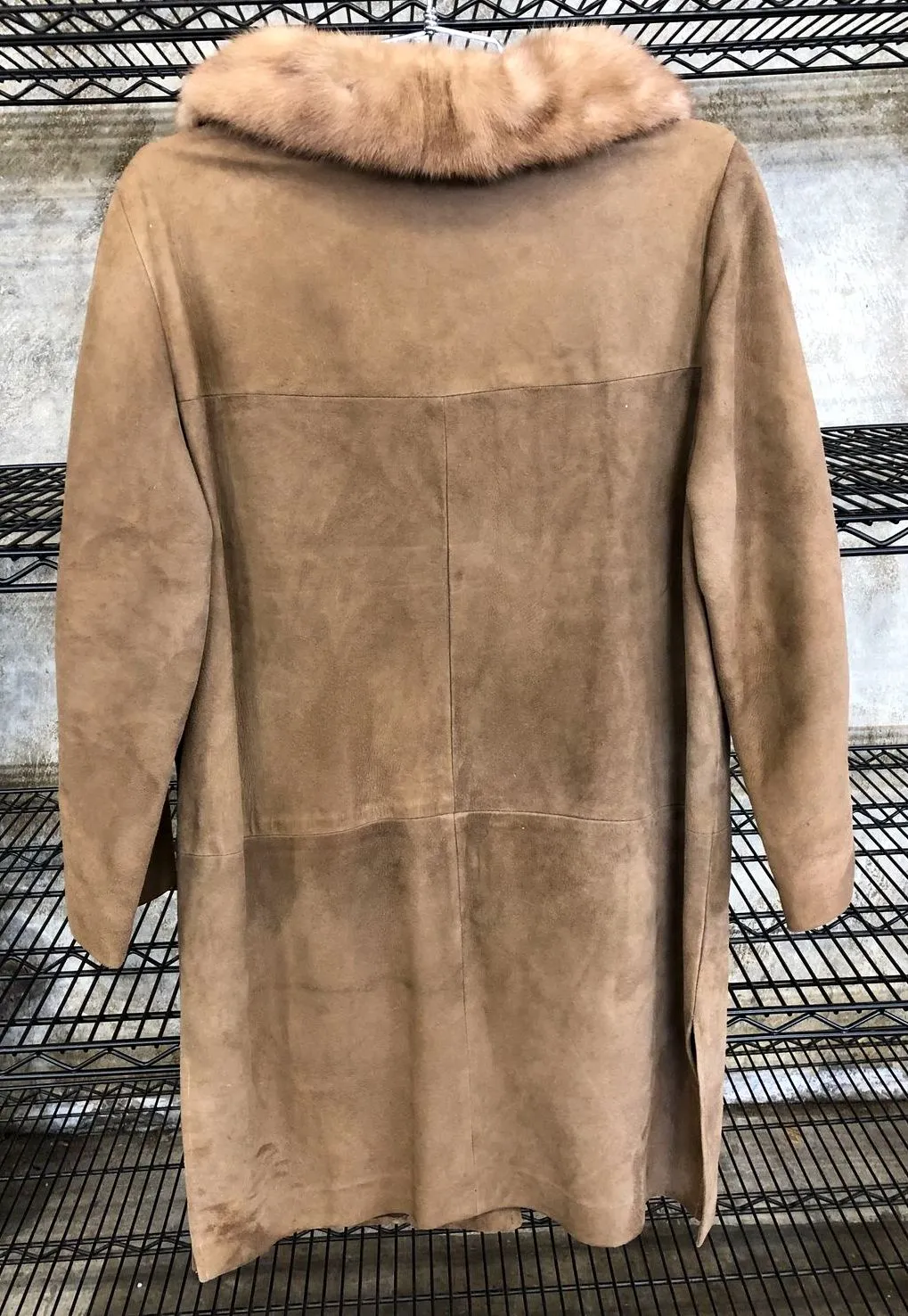 Vintage 1960s Rich's Women's Tan/Brown Long Suede Coat with Mink Fur Collar