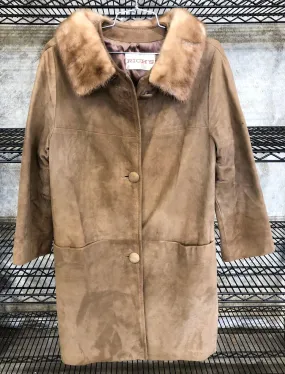 Vintage 1960s Rich's Women's Tan/Brown Long Suede Coat with Mink Fur Collar