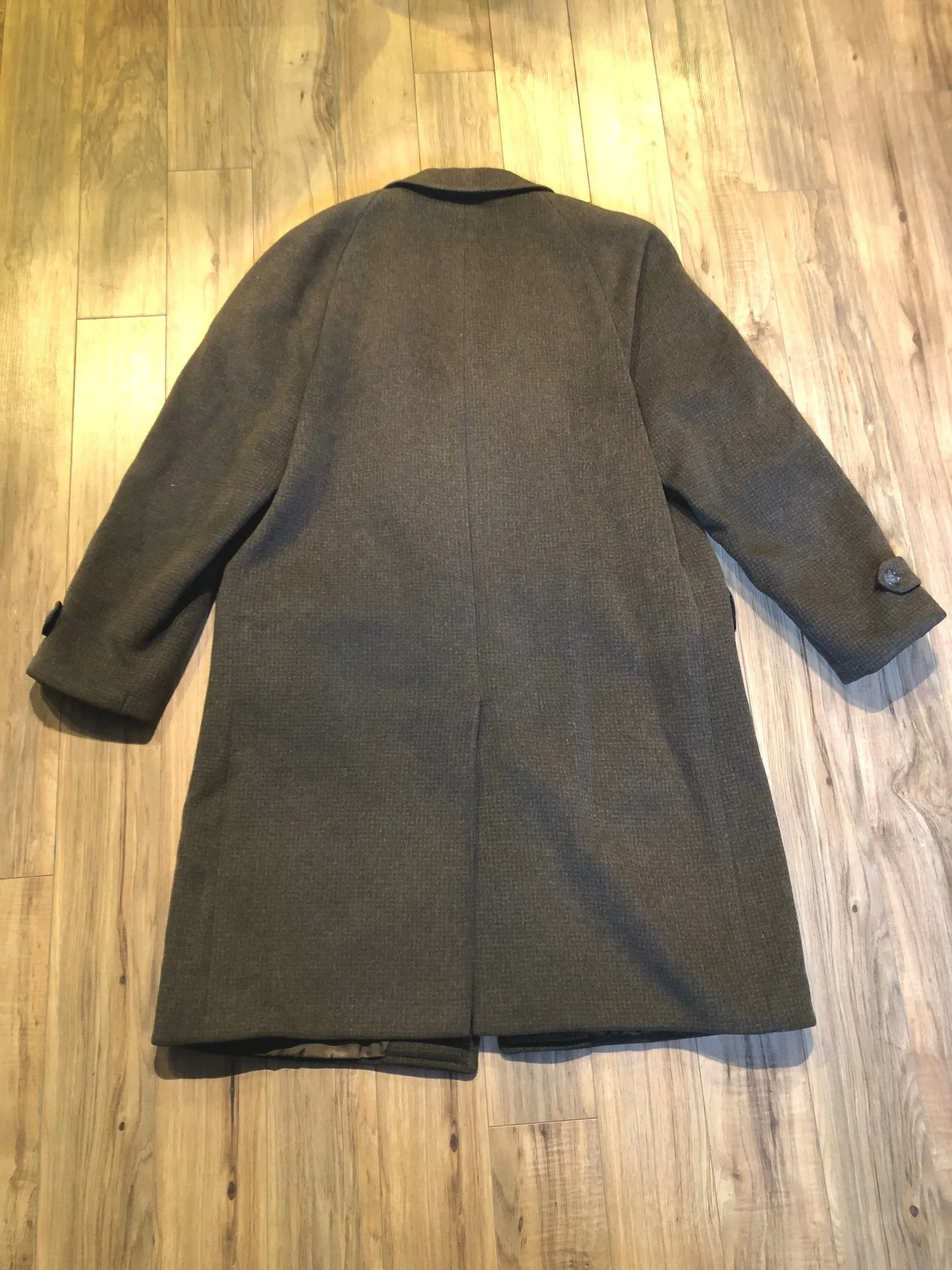 Vintage Subtle Grey Brown Herringbone Heavy Wool Overcoat