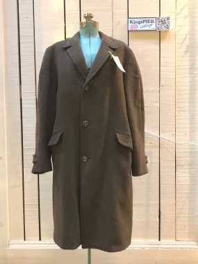 Vintage Subtle Grey Brown Herringbone Heavy Wool Overcoat