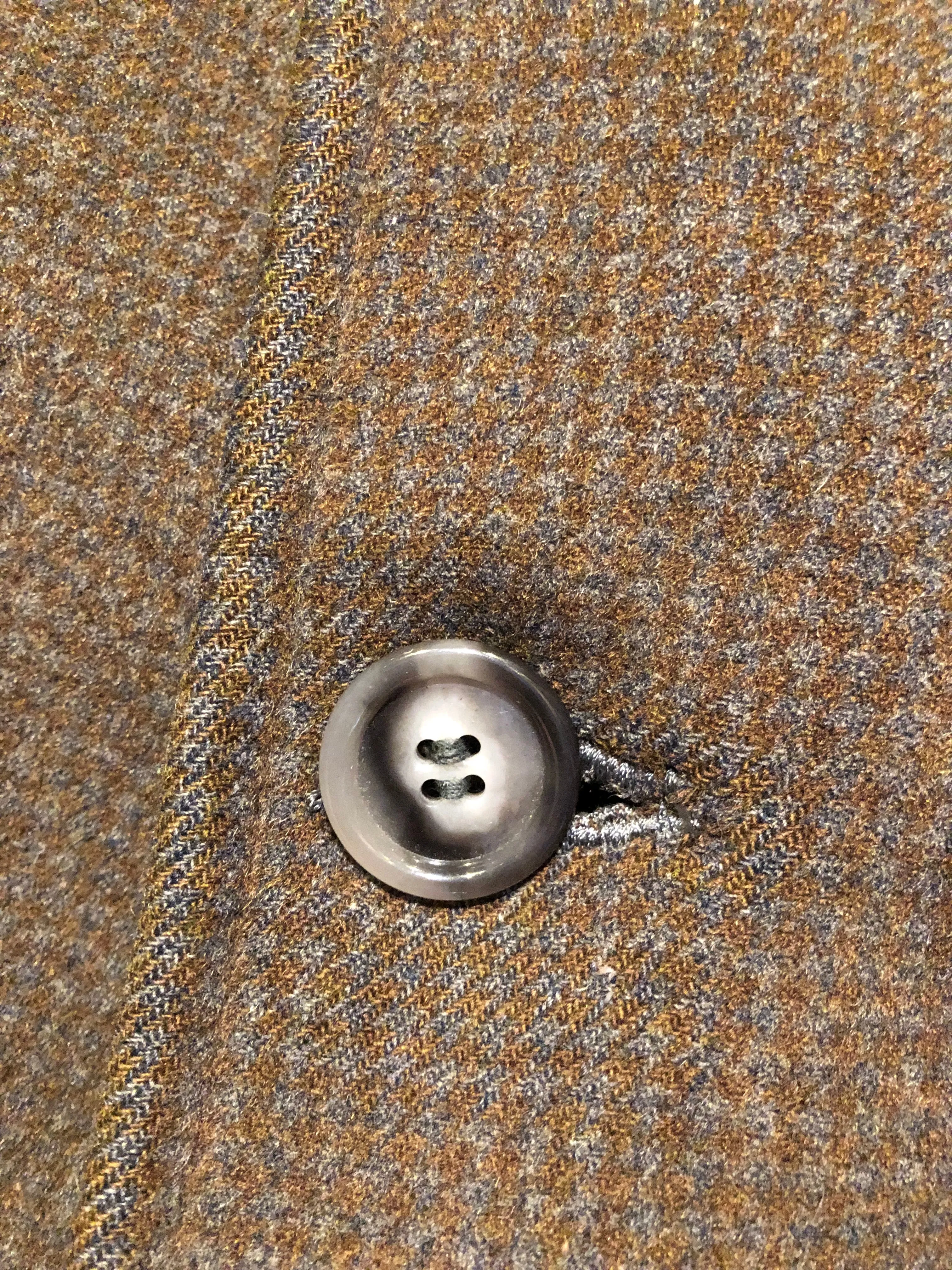 Vintage Subtle Grey Brown Herringbone Heavy Wool Overcoat