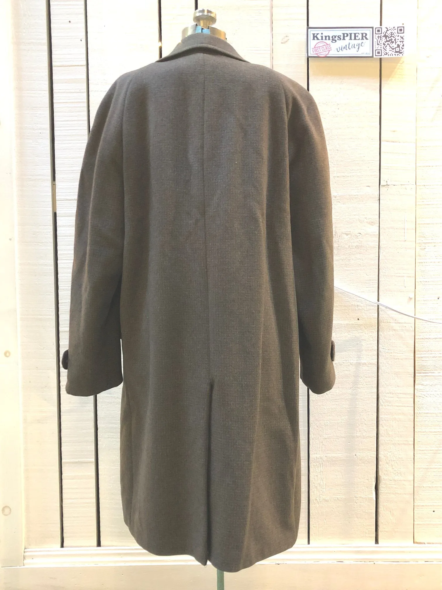 Vintage Subtle Grey Brown Herringbone Heavy Wool Overcoat