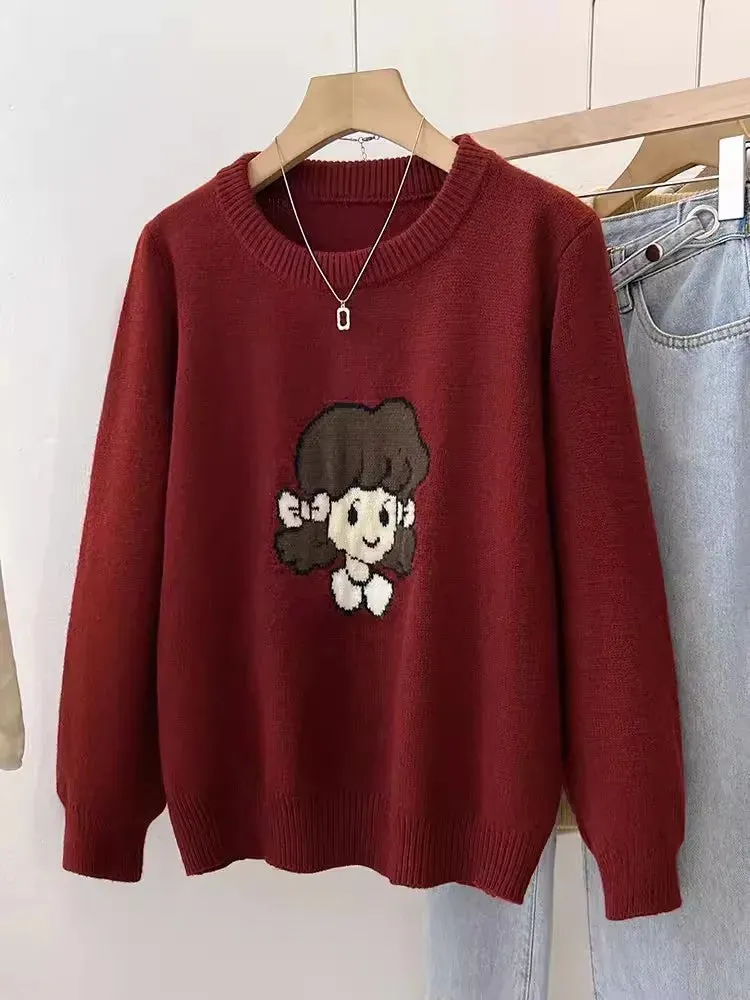 Vintage Sweet Lolita Style Knitted Pullover Cute Girl Pattern Sweater Women New Year Knitwear Tops C-281