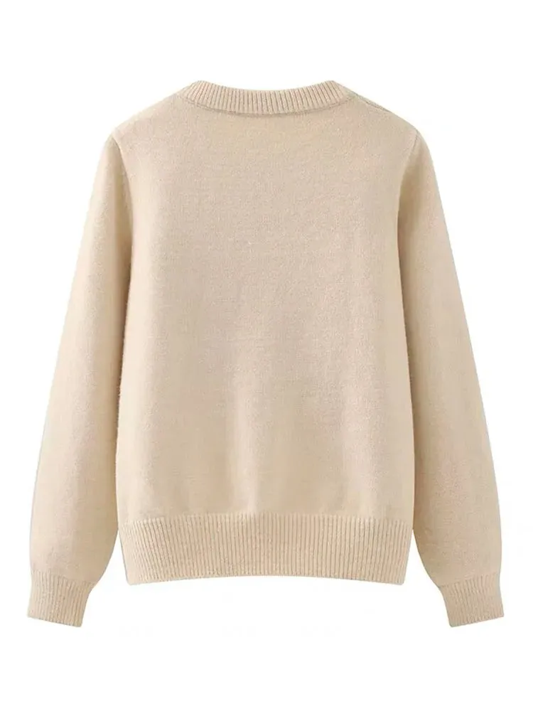 Vintage Sweet Lolita Style Knitted Pullover Cute Girl Pattern Sweater Women New Year Knitwear Tops C-281