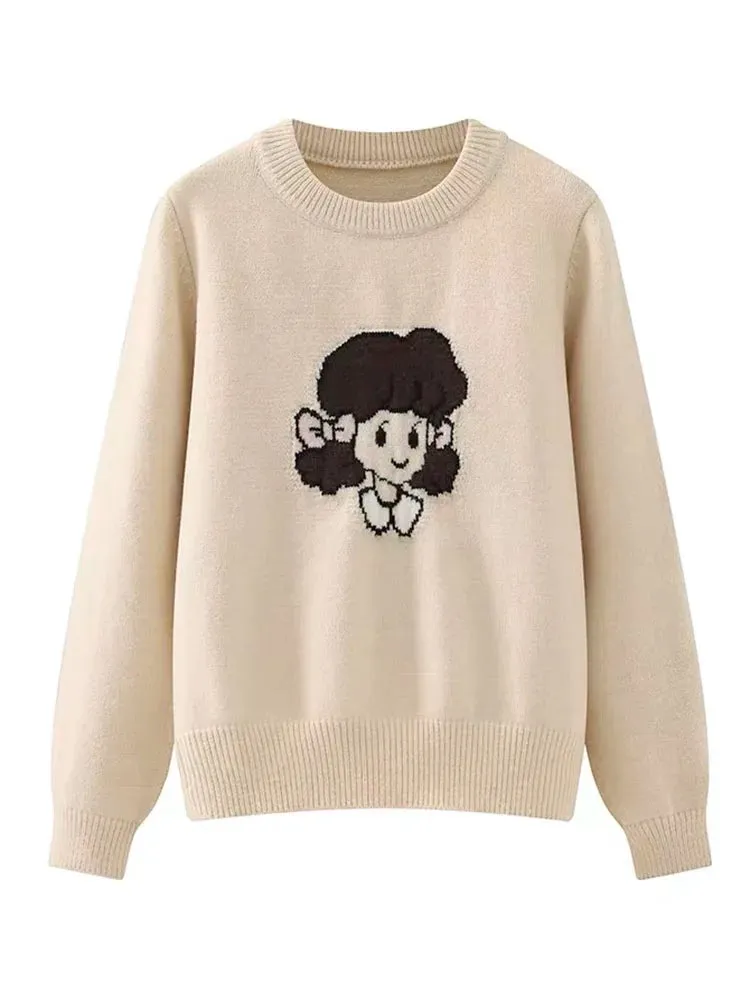 Vintage Sweet Lolita Style Knitted Pullover Cute Girl Pattern Sweater Women New Year Knitwear Tops C-281
