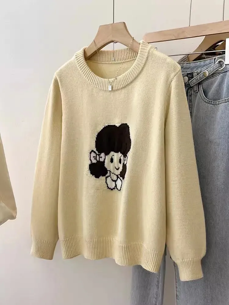 Vintage Sweet Lolita Style Knitted Pullover Cute Girl Pattern Sweater Women New Year Knitwear Tops C-281