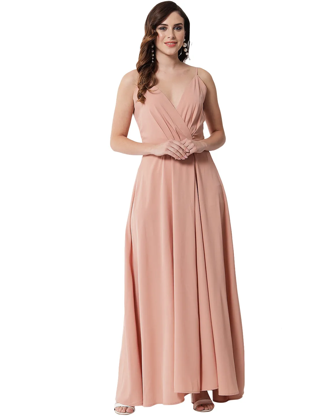 VIOLA DUSTY PINK OVERLAP DRESS FOR WOMEN