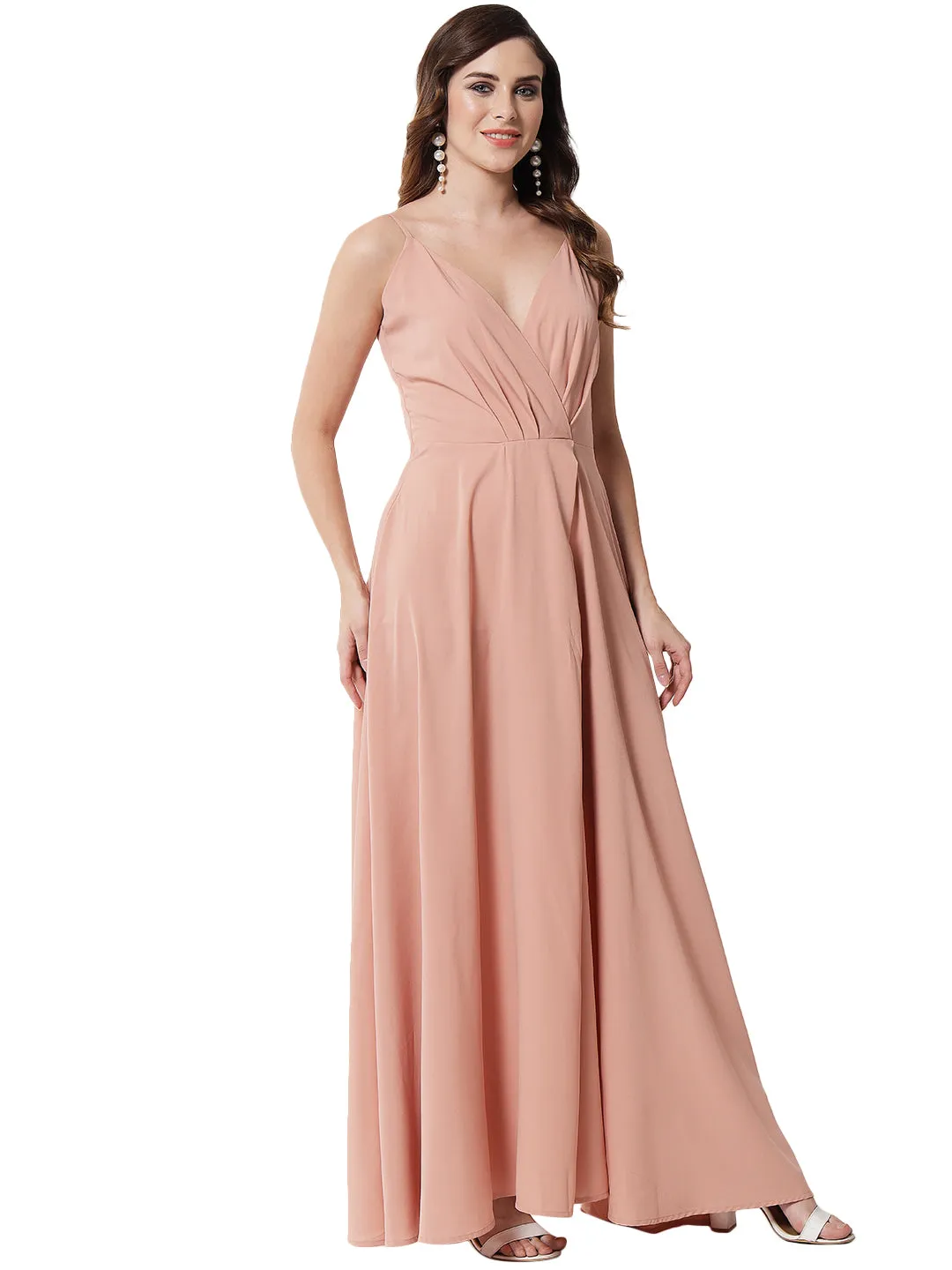 VIOLA DUSTY PINK OVERLAP DRESS FOR WOMEN