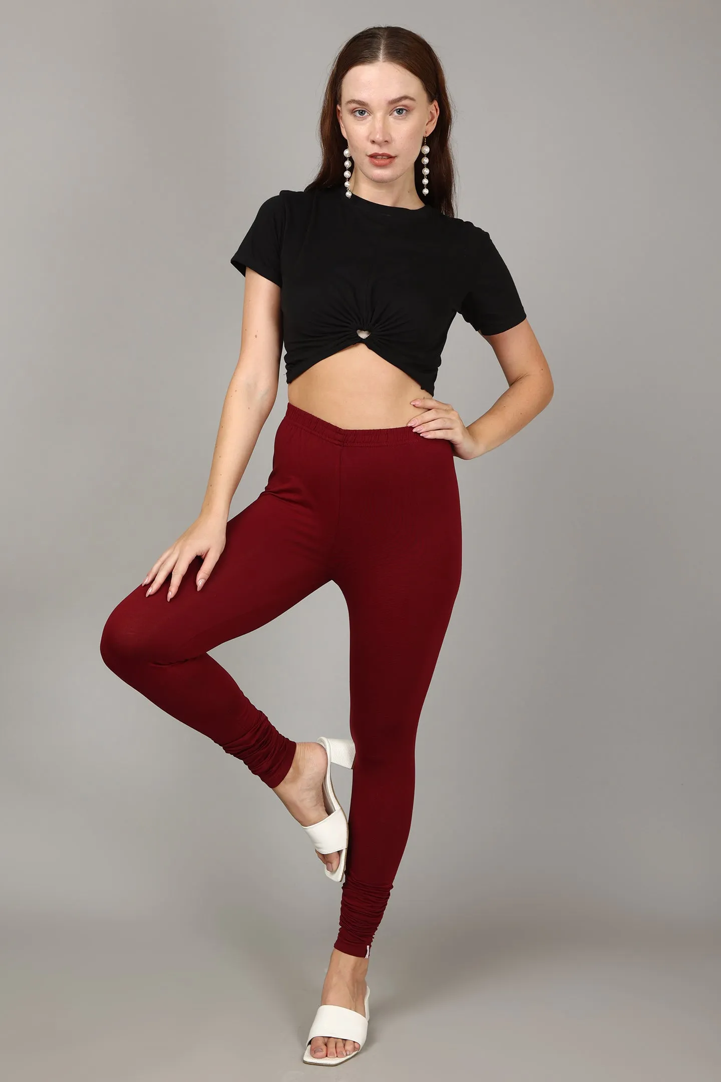 VISCOSE CHURIDAR LEGGINGS - FRENCH WINE