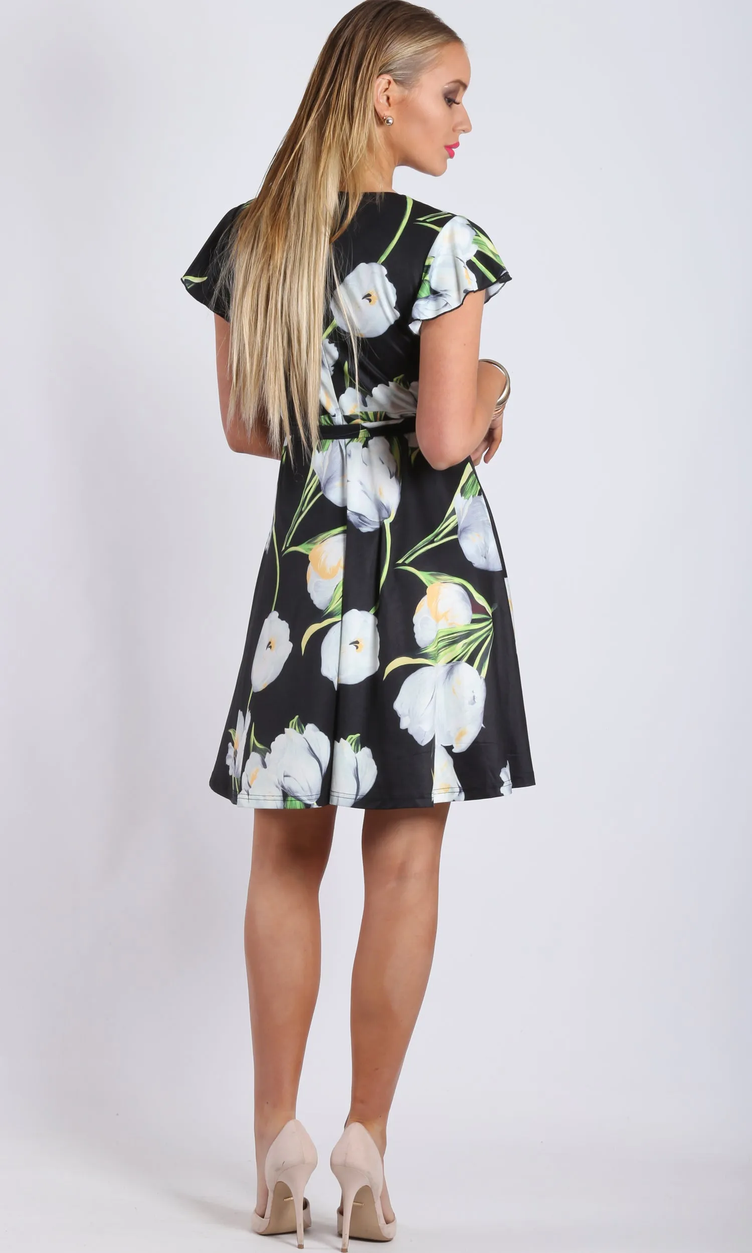 VS7060TB Jersey Flutter Sleeve Wrap Dress (Pack)