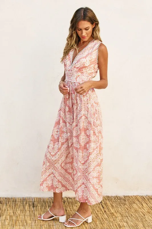 Waitlist 1/20 ♥ Keisha Sleeveless Paisley Print Scalloped Midi Dress Pink