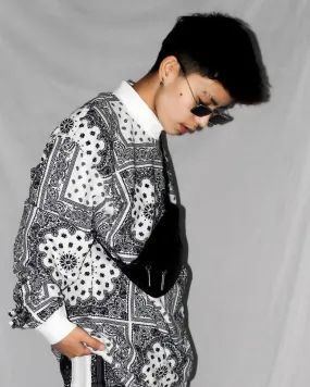White Bandana Half Turtle Neck Oversize Sweatshirt For Mens