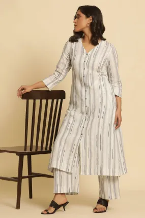 White Cotton Printed Kurta And Pants Set