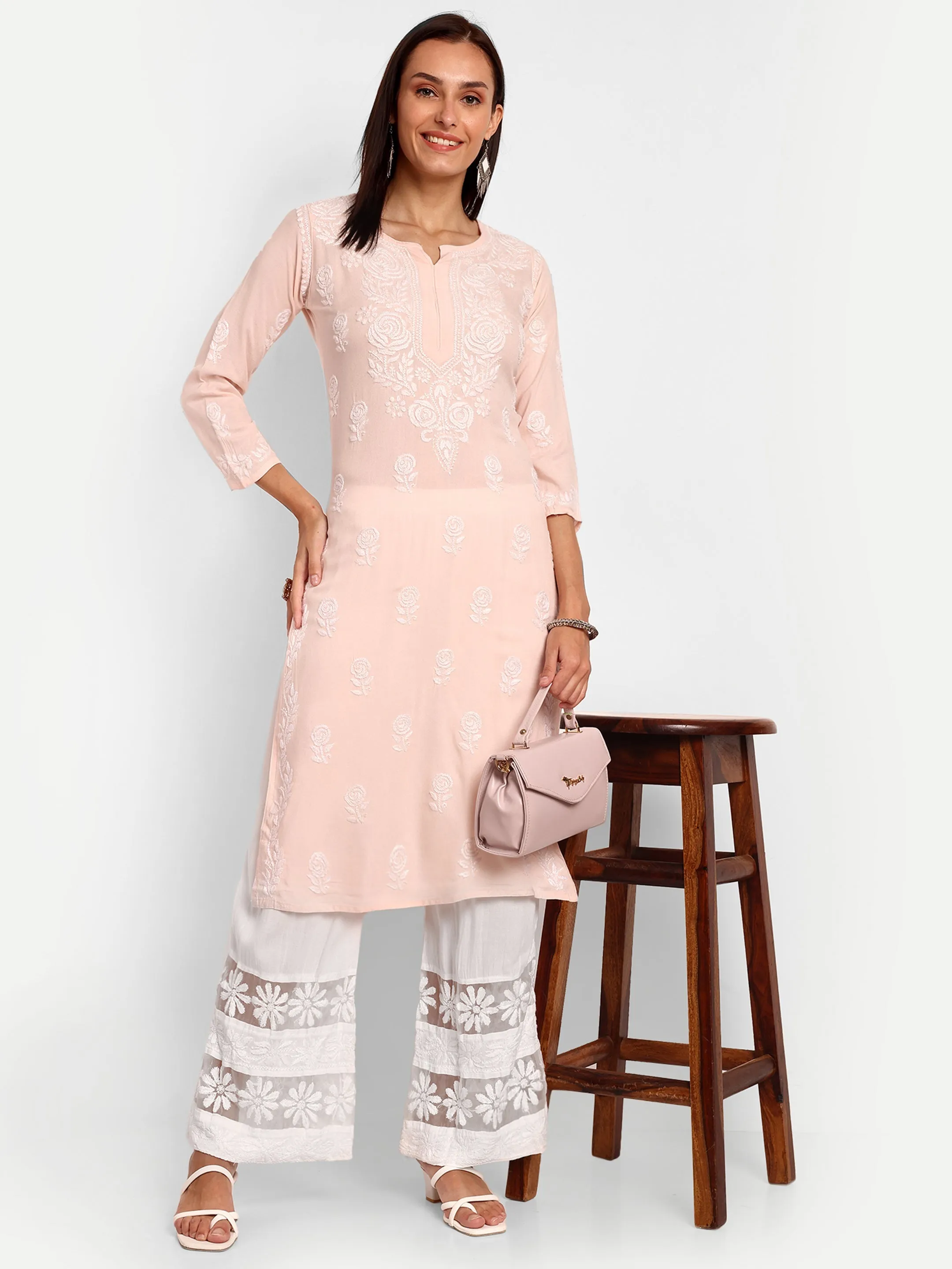 White Flared Cotton Chikankari Embroidered Palazzo