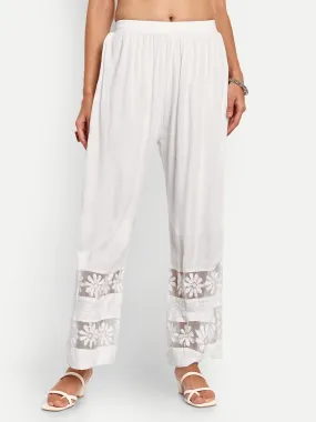 White Flared Cotton Chikankari Embroidered Palazzo