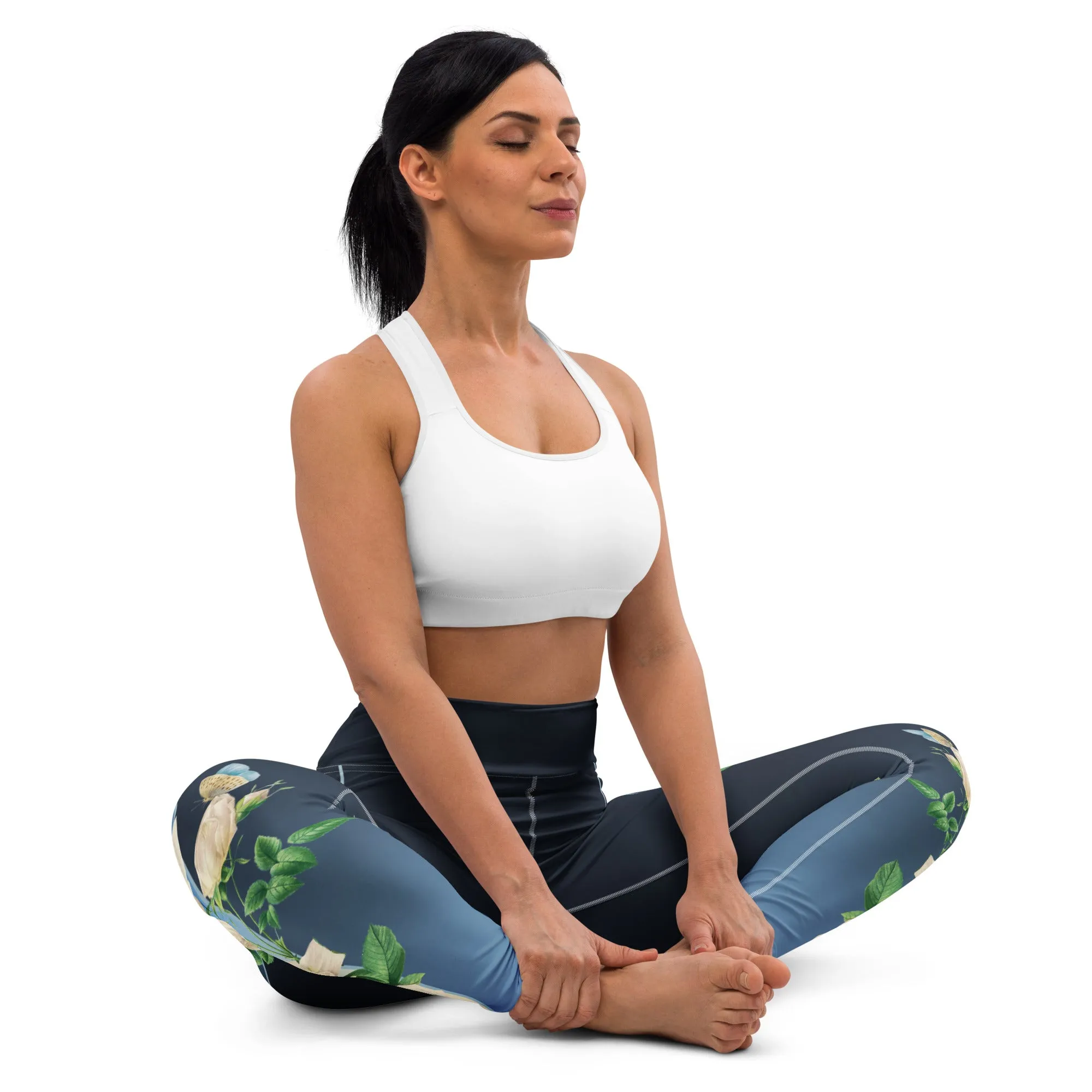 White Rose Yoga Leggings